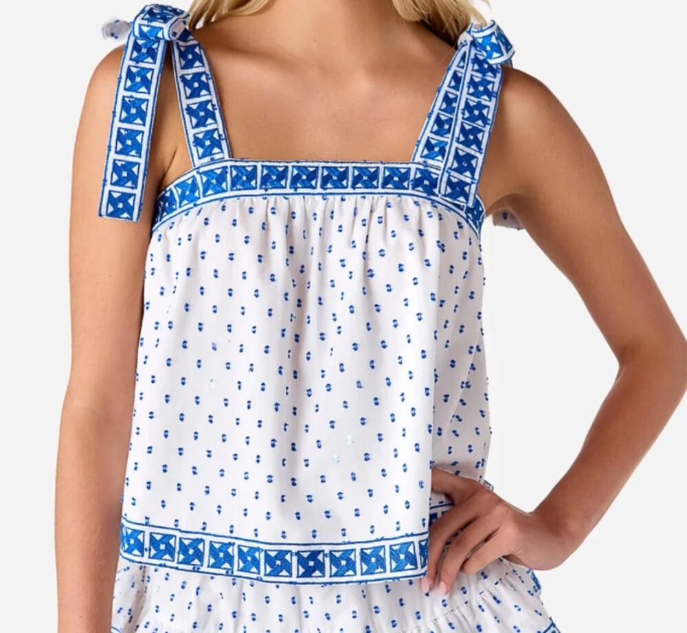 CAKE FOR DINNER Seaside Pinwheel Tie Tank XS Blue White